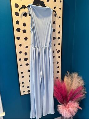 Sleeveless Light Blue Wide-Leg Jumpsuit - Women's Elegant Romper